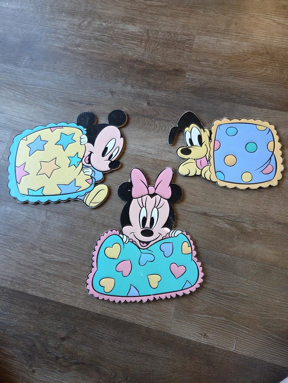 Vintage 80s 90s Disney Mickey & Minnie Mouse Pluto Board Plaque Nursery Decor